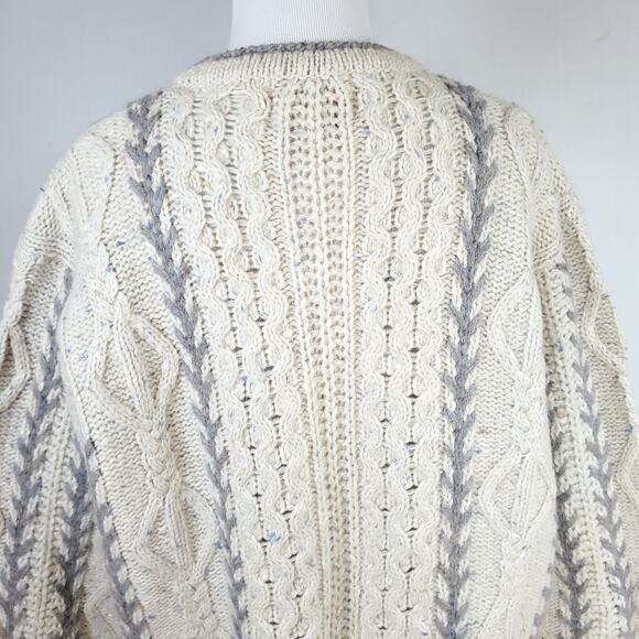 Woolrich Nordic Fisherman Grandpa Cable Knit Cardigan Sweater Cream VTG 90s Sz L - Picture 11 of 16